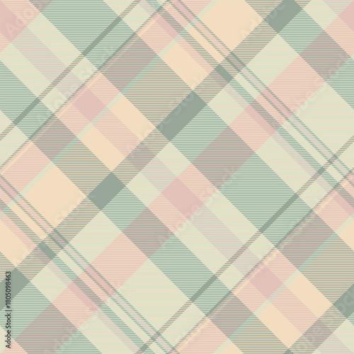 Stylish diagonal plaid pattern with soft pastel colors. Ideal for textile design, backgrounds, or creative projects requiring a cozy, warm aesthetic.