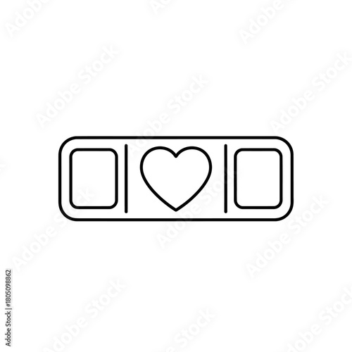 Simple Line Art Icon of a Heart Between Two Rectangles.