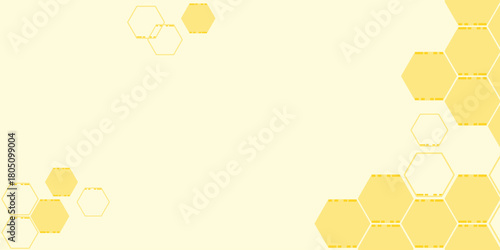 Honeycomb hexagon border background vector, yellow beehive cells on cream pastel, minimal geometric frame design for banner, packaging, stationery and wallpaper.