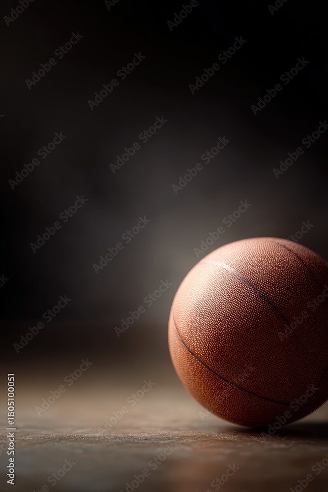 Obraz premium 465. basketball on court under spotlight, premium look, gentle key and fill light, clean background for typography, ideal for online ads