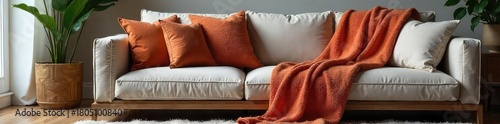 A luxurious throw blanket draped artistically over a modern sofa, adding warmth and style to a living room Perfect for a housewarming or birthday gift , texture, brown, interior design