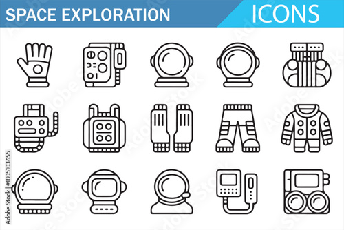 Astronaut Equipment and Mission Tools Minimal Line Icons