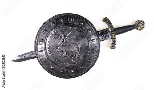 Templar shield and sword isolated on white background