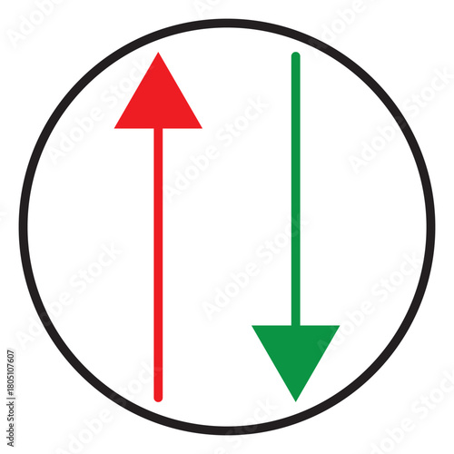 Red up arrow and green down arrow inside a circle.