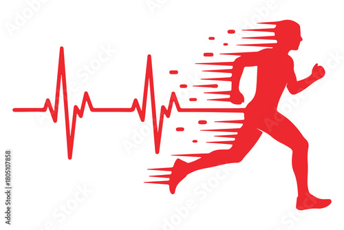 Running man with heartbeat track vector illustration