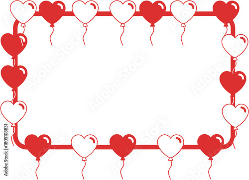 Playful heart and balloon border design with red and white accents