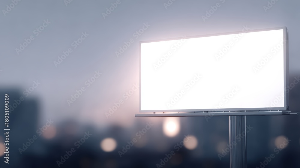 Fototapeta premium 30. blank billboard in urban setting at dusk, premium look, soft diffused glow, ample space for text, ideal for commercial use