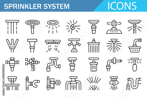 Irrigation Tools, Valves, and Sprayers in Outline Style