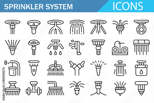 Clean Vector Icons of Sprinkler Mechanisms and Nozzles