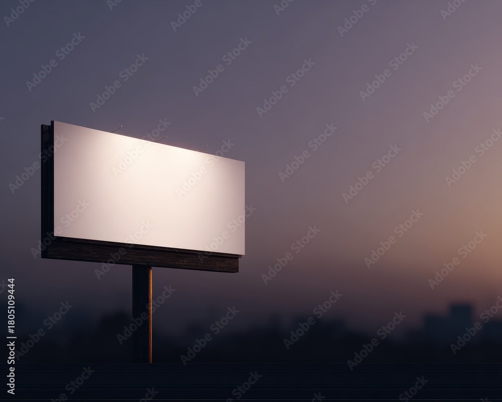 Fototapeta premium 348. blank billboard in urban setting at dusk, modern vibe, golden hour tone, clean background for typography, brand-safe, no logos