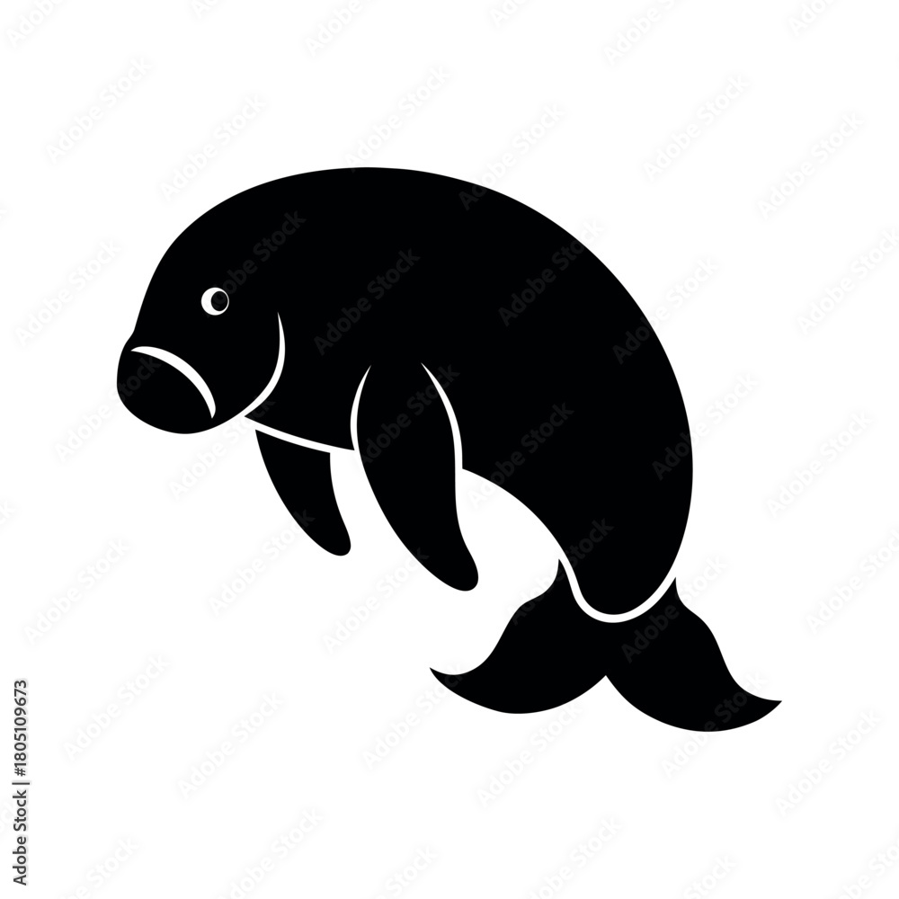 Obraz premium Manatee Black Silhouette Line Art Vector Illustration