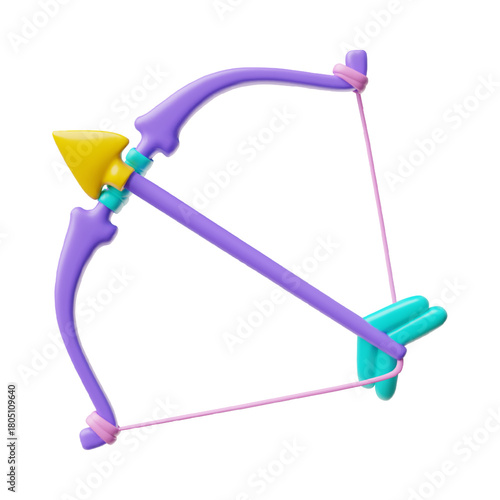 Sagittarius zodiac symbol 3D vector cartoon plastic style, Astrological Horoscope volume icon, crossbow with arrow