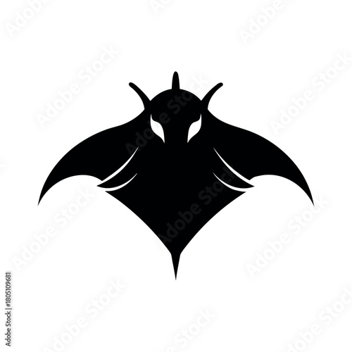 Manta Ray Black Silhouette Line Art Vector Illustration