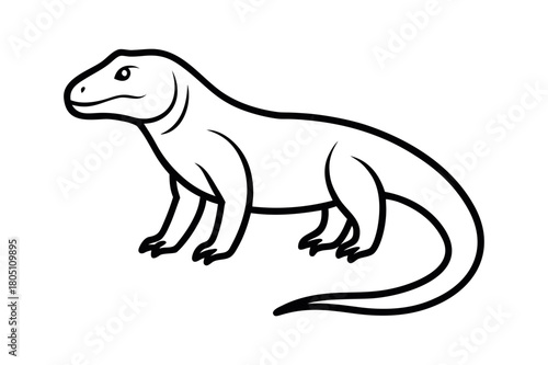 Komodo Dragon Outline Line Art Vector Illustration
