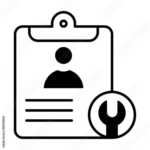 Icono de evaluación técnica. Mejora y actualización profesional. Perfil técnico, revisión, configuración del usuario, ajustes. Ilustración vectorial