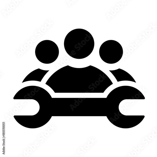 Icono de equipo de soporte técnico. Asistencia técnica y trabajo en equipo. Mantenimiento, reparación y colaboración técnica. Ilustración vectorial