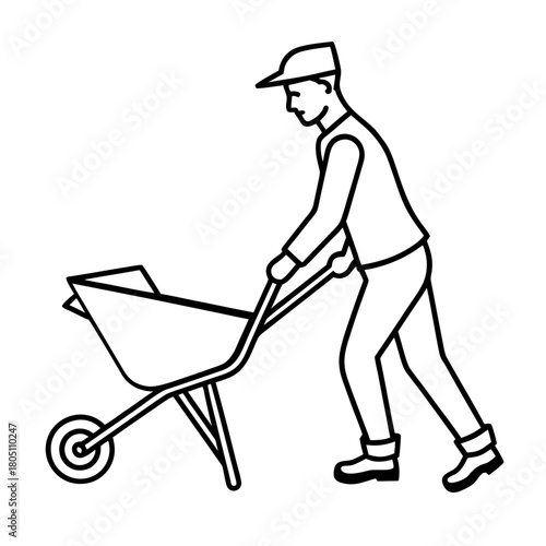 man and woman with wheelbarrow