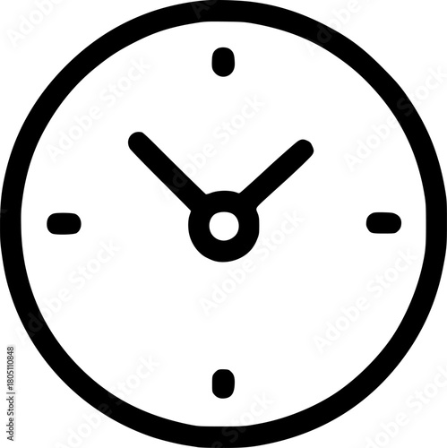 An outline icon of an analog clock, symbolizing time management, scheduling, punctuality, and work efficiency.