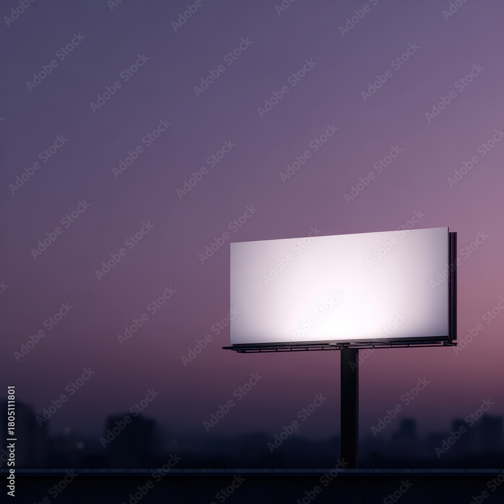 Fototapeta premium 130. blank billboard in urban setting at dusk, modern vibe, controlled studio lighting, minimal composition, ideal for commercial use