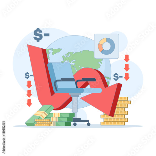 Global recession and inflation illustrated through an employee being laid off, symbolizing worldwide economic downturn and corporate workforce cuts.