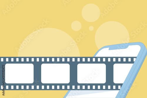 Illustration of a modern smartphone displaying a film strip, symbolizing online cinema, mobile movie streaming, and digital entertainment platforms.