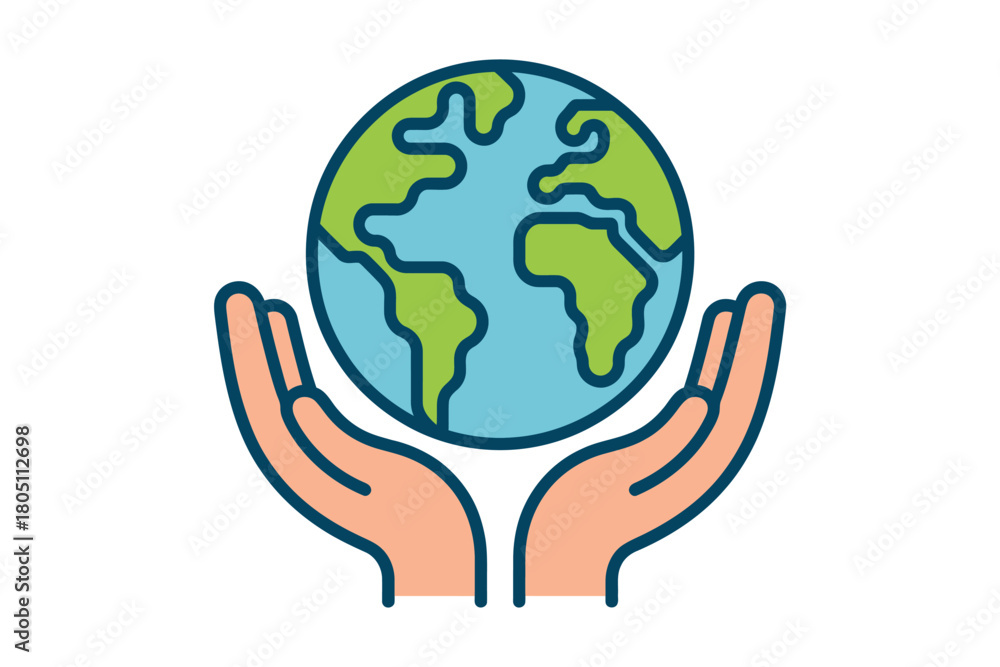 Fototapeta premium Two cupped hands gently hold and protect the planet Earth.
