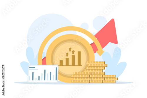 Vector illustration of ROI and market finance concepts, highlighting business growth, investment returns, and financial performance improvements through strategic planning.