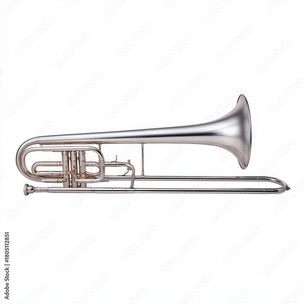 Obraz premium Silver Valve Trombone Isolated on White Background