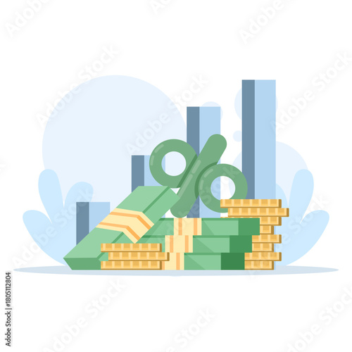 Concept of wealth and finance, featuring money, business growth charts, currency, and stock market elements symbolizing economic success and earning strategies.
