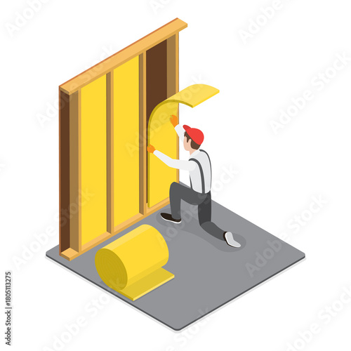 3D Isometric Flat  Illustration of Spray Foam Insulation. Item 2