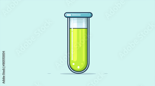 Cartoon style test tube with vibrant green liquid, scientific experiment, laboratory research and chemistry illustration