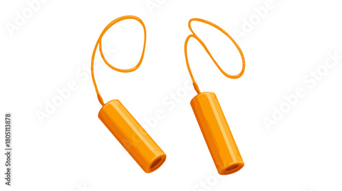Bright orange reusable earplugs with cord for hearing protection, noise reduction, and workplace safety isolated on white