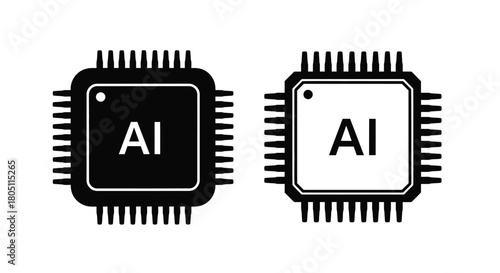 Two black ai chip icons with pins representing artificial intelligence technology