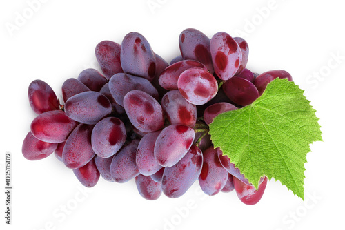 Red grape berry bunch isolated on white background. Top view. Flat lay
