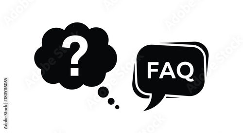 A thought bubble with a question mark and an faq speech bubble
