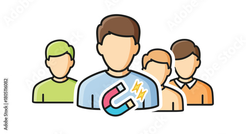 Attracting people a colorful illustration of a magnet pulling towards figures