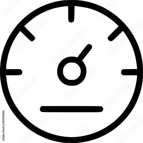 An outline icon representing a speedometer, symbolizing speed, velocity, performance measurement, quickness, and testing.