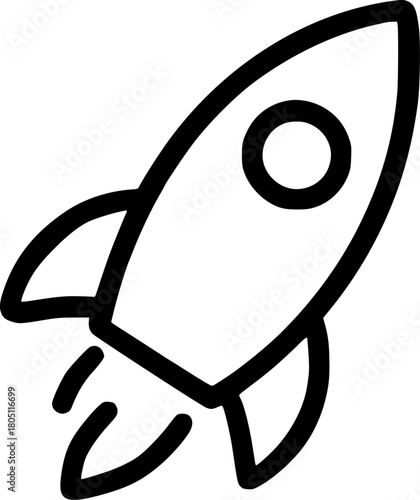 An outline icon representing a launching rocket, symbolizing fast growth, startup success, product launch, and high ambition.
