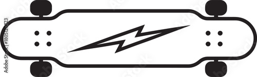 Black and white skateboard icon with lightning bolt graphic thunderbolt