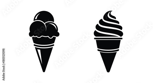 Two black and white ice cream cone illustrations a simple dessert graphic