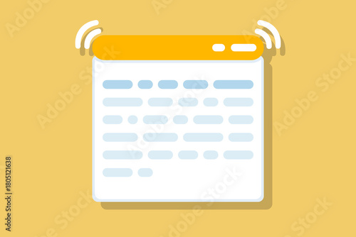Modern flat web page icon in a clean cartoon style, showing a browser window with site text, representing internet pages, blogs, and article information. flat design illustration