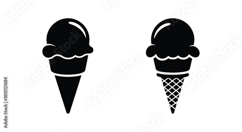 Two black and white ice cream cone illustrations on a white background