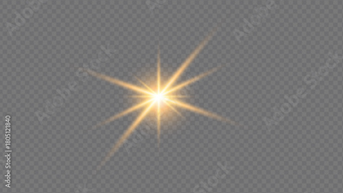 Lighting Effect . Golden glow lights effects isolated on transparent background. Flash of the sun with rays and search light