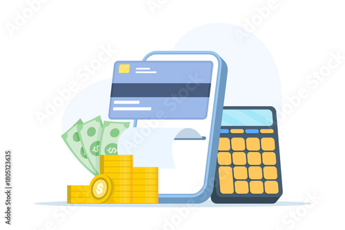 Finance and accounting vector illustration, business planning, budgeting, analyst and accountant concepts, economic strategy, flat banner, professional financial background design.