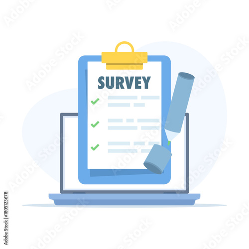Digital survey illustration, users completing online forms, feedback and opinion collection, online test platform, customer insights, survey concept vector design.