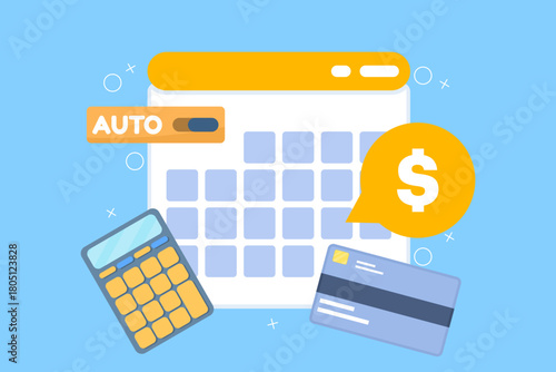 Automated subscription billing system, annual and monthly payment methods for digital services, online business membership fee process, modern vector illustration.