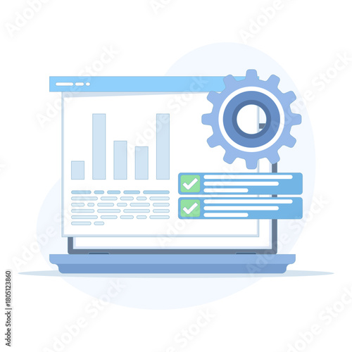 Website KPI metrics vector, quality improvement icon. Digital analytics dashboard, automation, sales statistics, data management, business performance, modern flat design illustration.