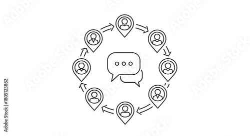 Network of people communicating, sharing ideas, and collaborating in a circle.
