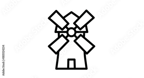 A simple black and white line drawing of a windmill with four blades.