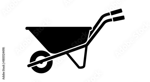 Black silhouette of a wheelbarrow on a white background.